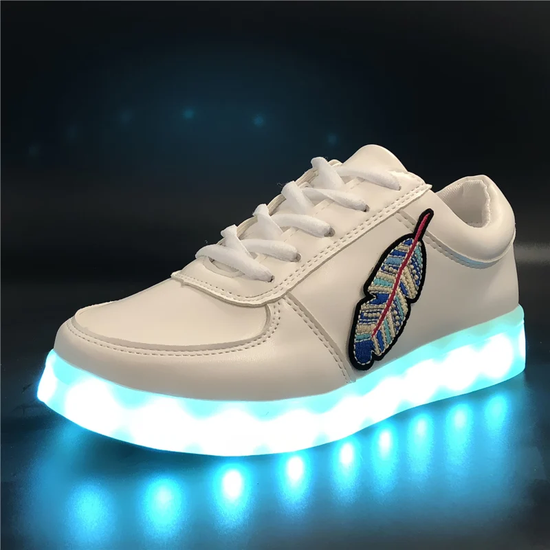 7ipupas EUR 30-44 Luminous Sneakers for Boy Girl Leaf Sneaker Children casual Glowing Shoes USB recharge Kids Led Light up Shoes