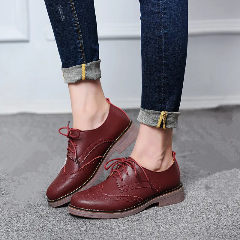 Woman Brogue Shoes Woman Platform Oxford Shoes Flats British Style Vintage Cut-Outs Flat Casual Women Shoes Oxford Shoes Retro