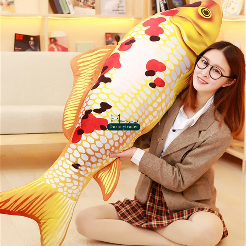 Dorimytrader 135cm Large Simulation Animal Koi Fish Plush Toy Stuffed Soft Fishes Animals Pillow  Doll 53inches Gift Decoration