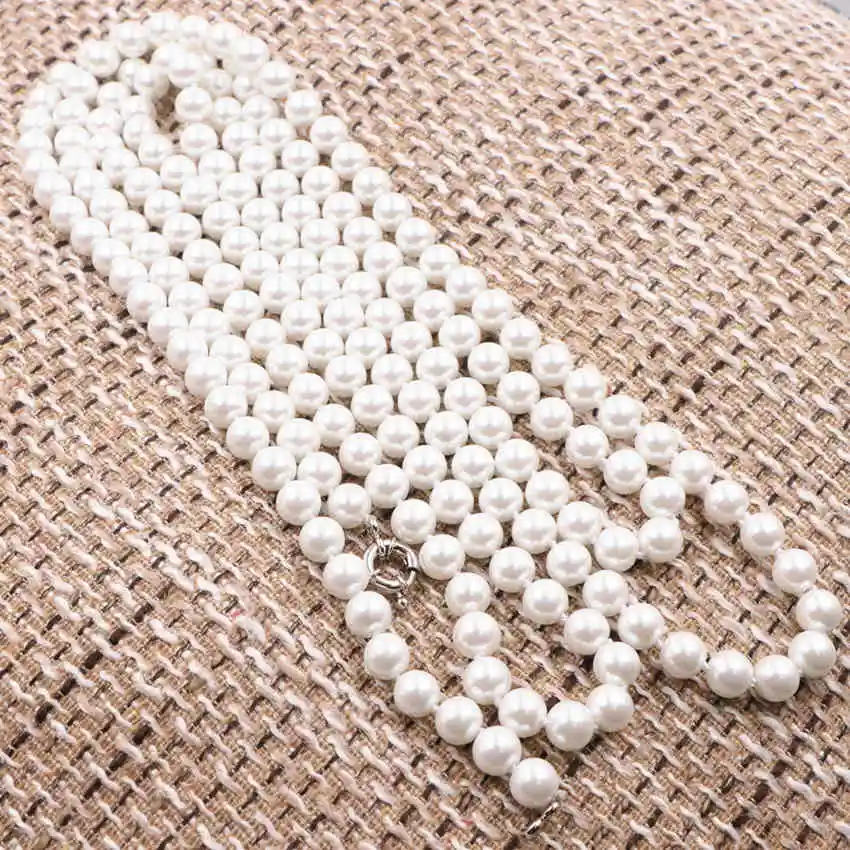 Statement Long Chain Necklace for Women Simulated Pearl Necklaces Round Beads Glass Shell Pearls Rows Chain Jewelry 65inch A920