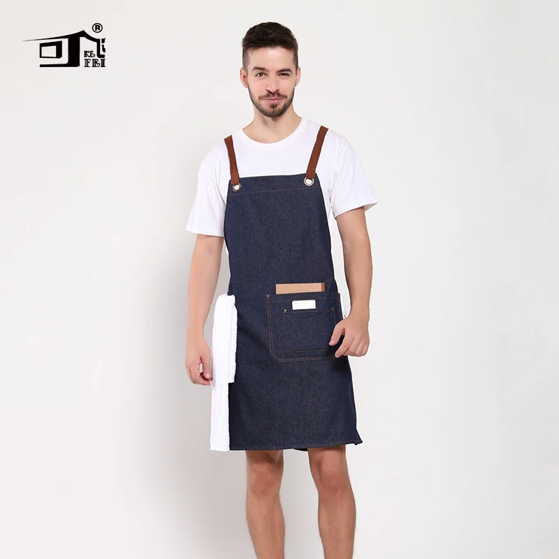 Original KEFEI High Quality Korean Chef Apron Barbecue Cooking Kitchen Apron 100% Cotton Denim Aprons for Work