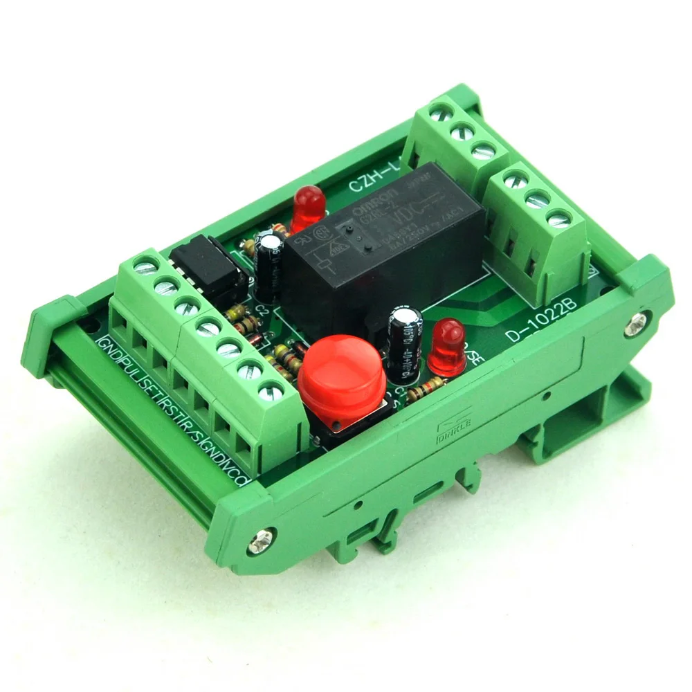 DIN Rail Momentary-Switch/Pulse-Signal Control Latching DPDT Relay Module, 24V