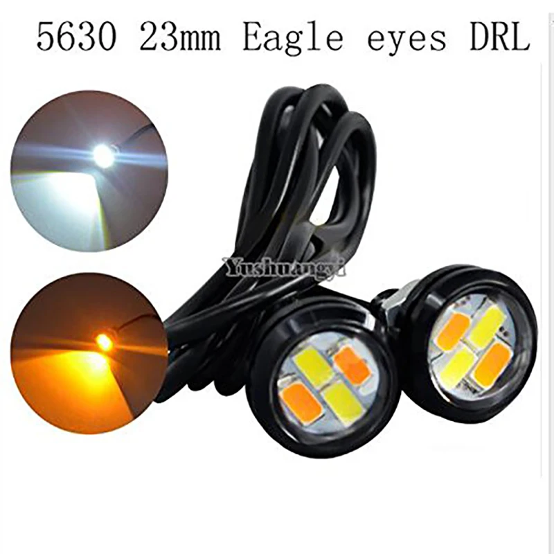 

2Pcs/Pair 23mm White/Amber 5630 4smd LED DRL Eagle Eye Daytime Runing Lights Warning Fog Lights With Turning Signal Light