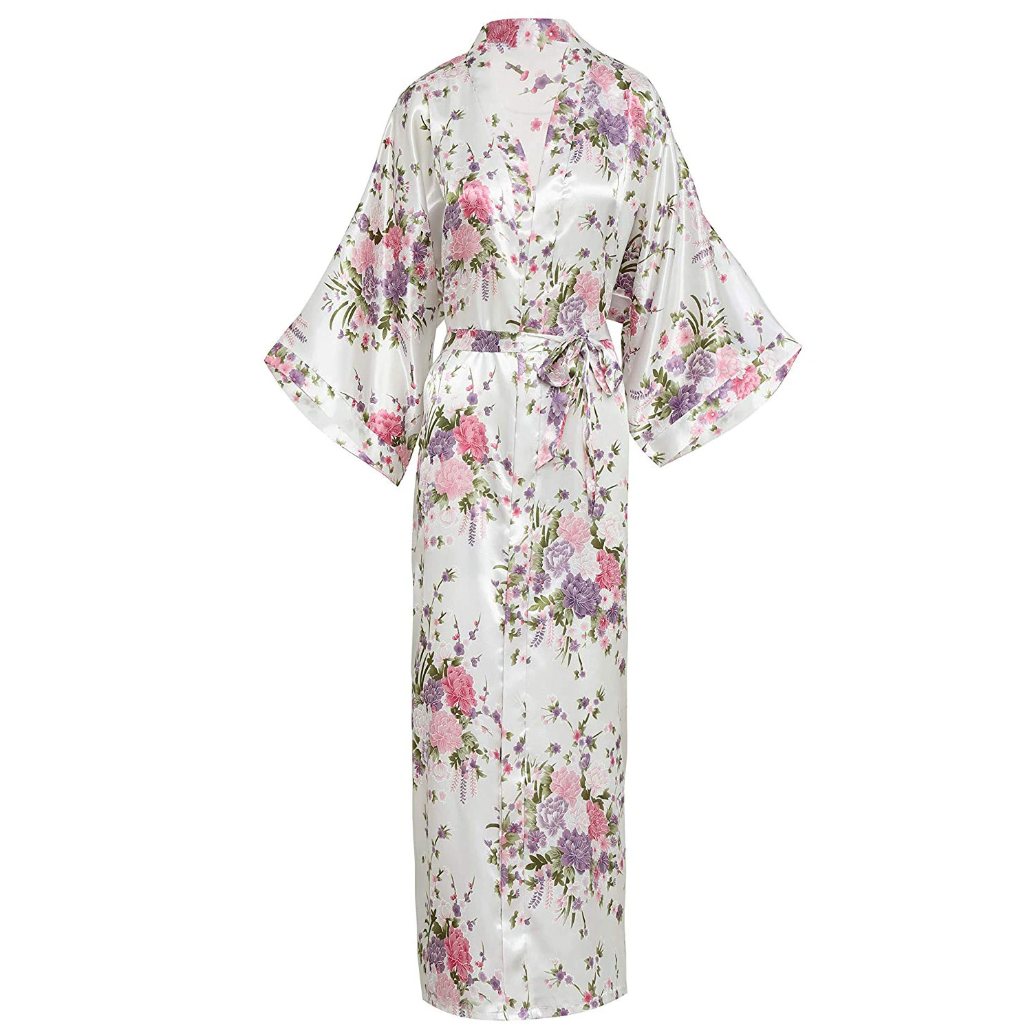 Bata larga de talla grande para mujer, Kimono con estampado de flores, ropa de dormir informal para el hogar, bata de rayón para novia y dama de