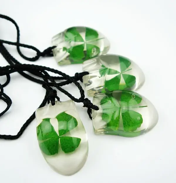 20 pcs real green shamrock jewelry mouse design four leaf clover pendant