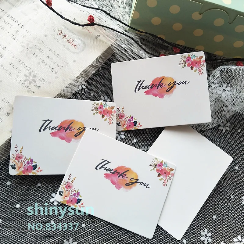 

50pcs/lot new product Rectangle FLOWER card "Thank you " Small gift message card Writable card 6x8cm decoration card