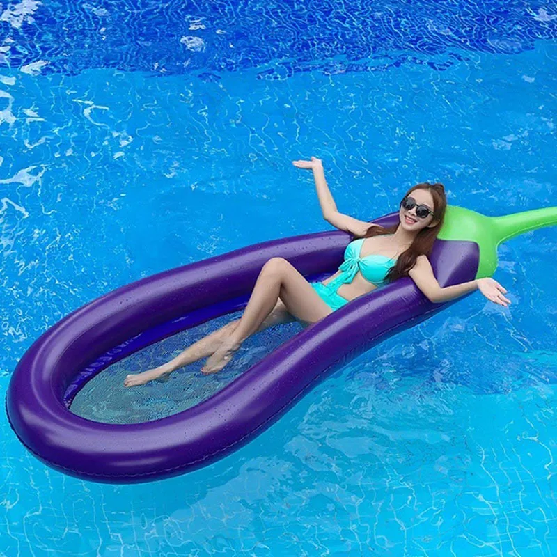 

Inflatable Giant Eggplant Pool Float Mattress Water Party Toys Sunbathe Bed Swimming Ring Circle New Floating Row Lounge Chair