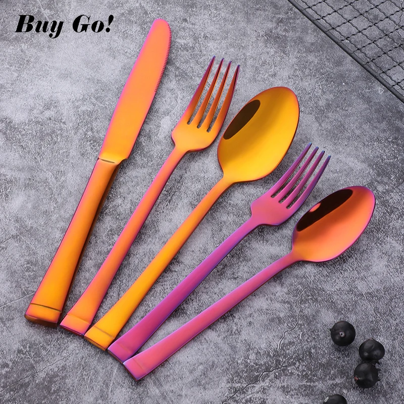 

18/10 Stainless Steel Red Plated Flatware Set 5pcs Dinner Spoon and Fork Set Luxery Kitchen Utensils Tableware Cutlery Sets