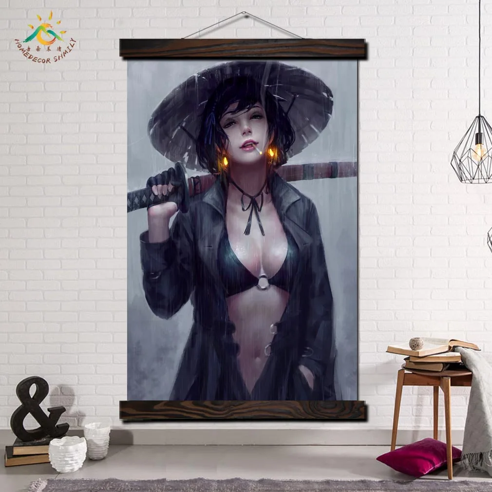 

Samurai Female Fantasy Modern Canvas Art Prints Poster Wall Painting Scroll Painting Artwork Wall Art Pictures Home Decoration