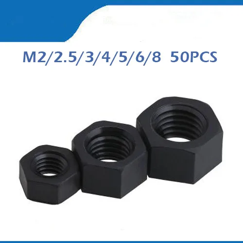 50Pcs DIN934 M2 M2.5 M3 M4 M5 M6 M8 Black Nylon Hex Nut Hexagon Plastic Nuts NL14