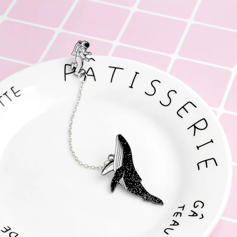 Space pin Astronaut and whales Cartoon brooches Pins Fish Lapel pins Badges Women jewelry Pins wholesale Gift for her