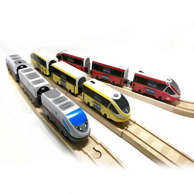 Electric Train Set Wooden Track Car Children Transport Toy Compatible With Car Wooden Rail Track Multiple Colour Gift W04