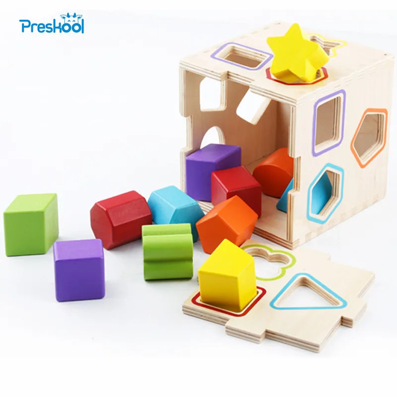 Montessori Kids Toy Geometric Intelligent Cage Shape Puzzles Wood Preschool Brinquedos Juguets