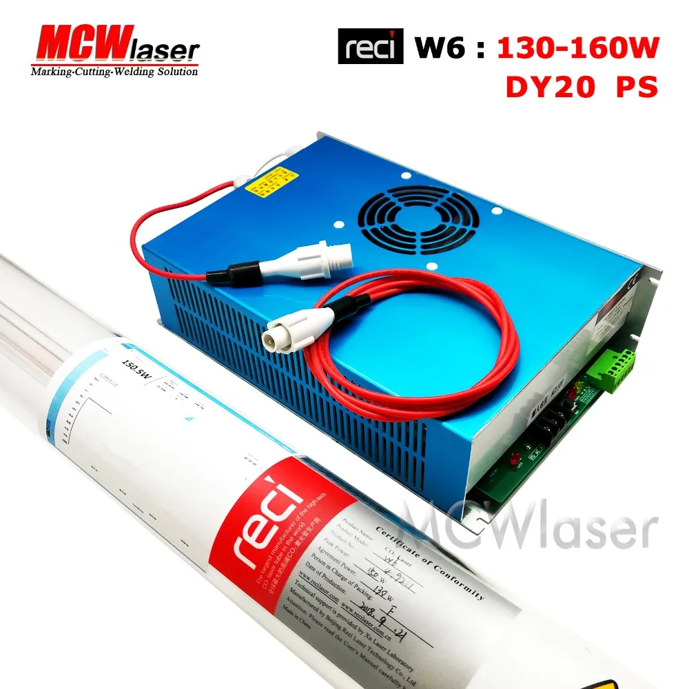 

RECI Newest 130W (Peak 150W) CO2 Laser Tube W6 S6 & Power Supply DY20 110V