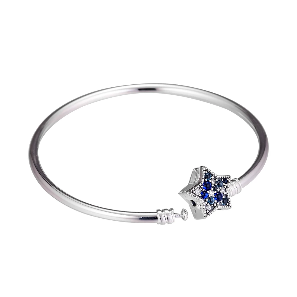 

Moments Bright Star Clasp Bangle with Multi Color CZ 100% 925 Sterling Silver Jewelry Free Shipping