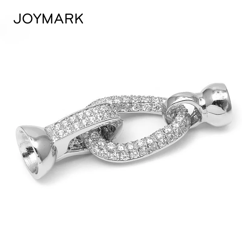 White Rhodium Plated 925 Sterling Silver Micro Pave Zircon Connector Link Charm Fine Jewelry Clasps With End Caps SC-CZ042