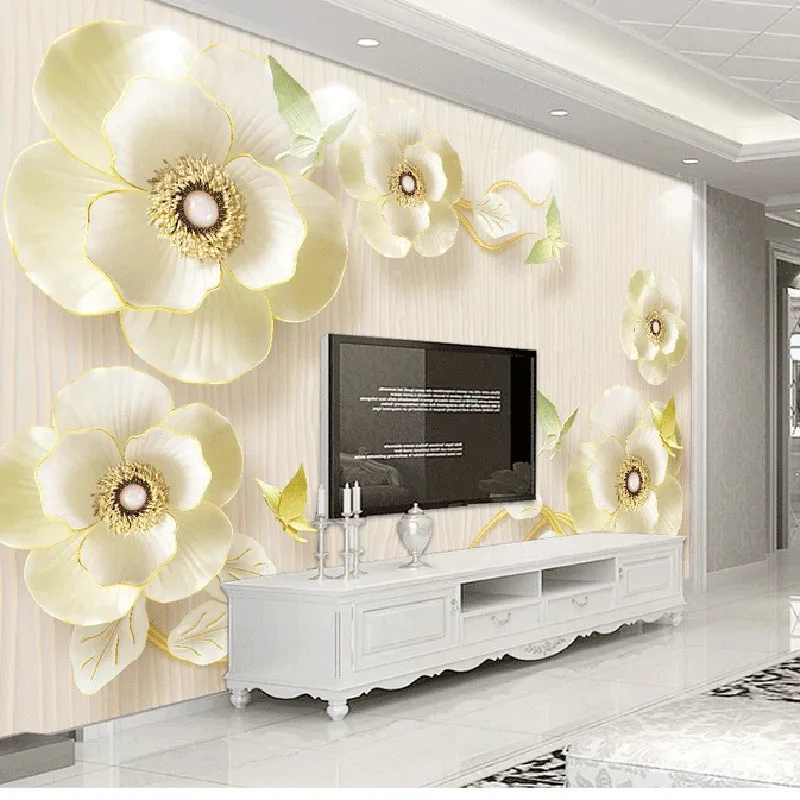 

Home Decor Living Room Wall Covering Custom 3d Mural Wallpaper Simple Embossed flowers TV Background 3D Mural Wall Paper