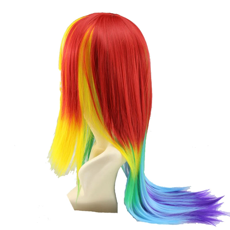 Simmostrador peruca de cabelo sintético, peruca longa cosplay arco-íris em várias cores sintético, resistente ao calor para festa