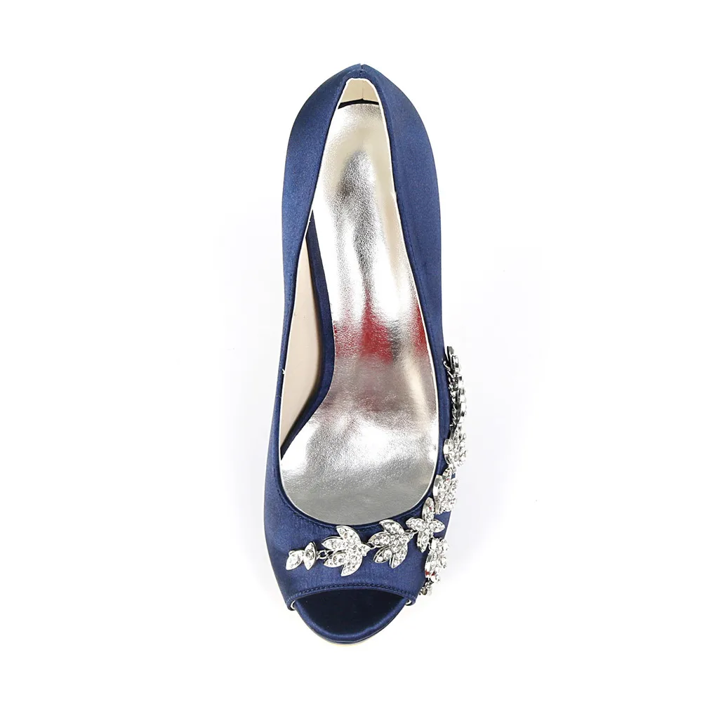 High Heel Platform Women Wedding Shoes Satin Rhinestone Women Heels Peep Toe Prom Evening Formal Party Ladies Pumps