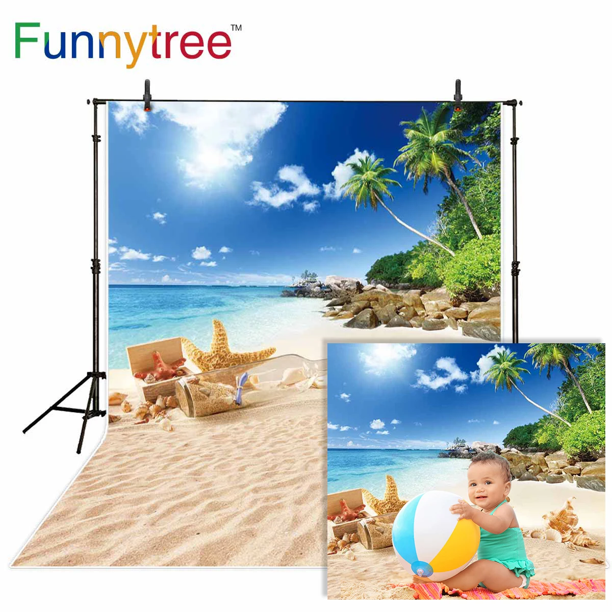 Funnytree backgrounds for photography studio beach sea summer shell drifting bottle islands nature backdrop photobooth printed