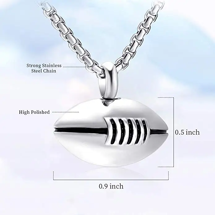 JJ001 Sport Cremation Jewelry -America Football Stainless Steel Memorial Urn Necklace Pendant For Ashes For Men Keepsake jewelry