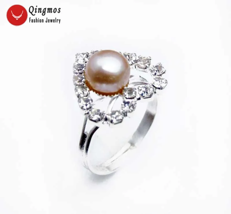 Qingmos Natural 6-7mm Purple Flat Pearl Rings for Women with 15mm Heart Adjustable #8-9 Finger Ring In Jewelry Anillos Mujer