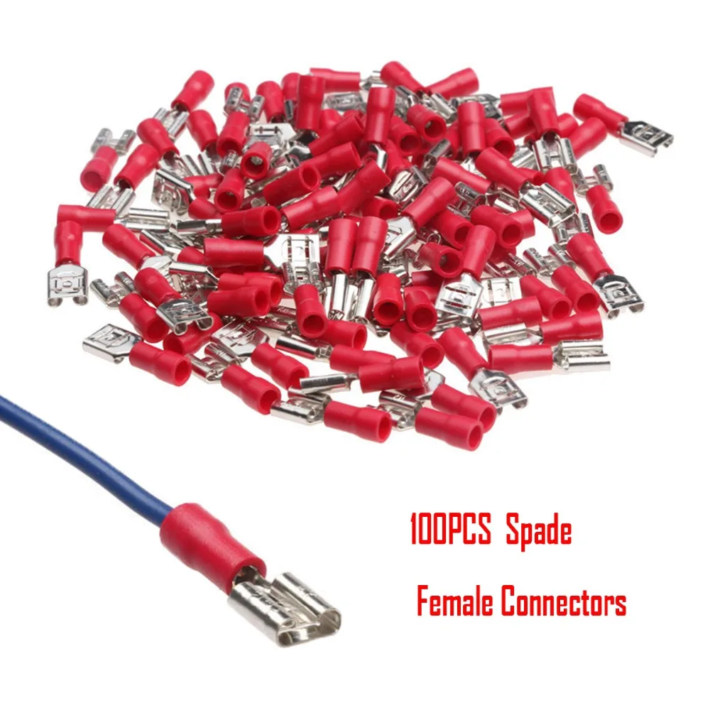 FDD1.25-250 100Pcs Female Insulated Electrical Crimp TerminalS for 0.5-1.5mm2 Wire Cable Connectors AWG 22-18