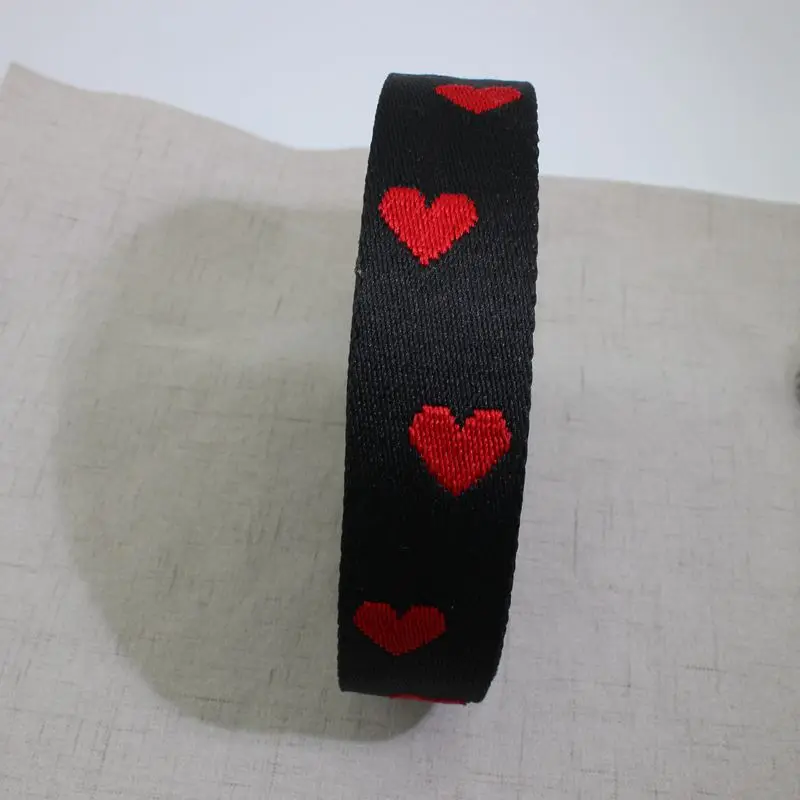 Sale 50yards 38mm 50mm wide high fashion black red hearts acrylic cotton ribbon belts strap,ladies bags purse long straps