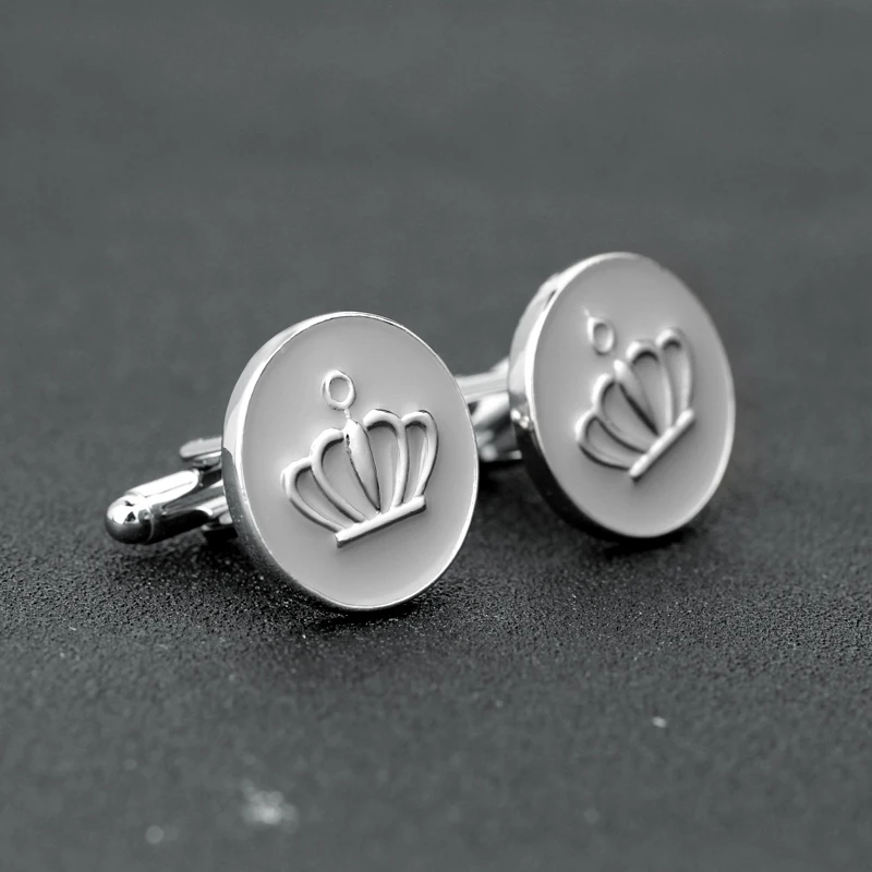 Gemelos de corona esmaltados para hombre, gemelos de corona imperial lechosa, joyería de moda para hombre, botones de pulsera de Metal, accesorios