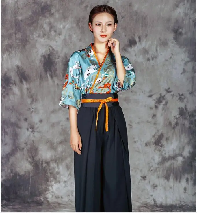 Japanese Receptionist Uniforms Hotel Restaurant Waitress Suit Kimono Pants Sushi Vintage Work