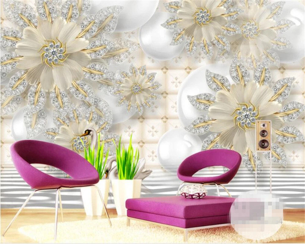 

beibehang high quality 3D wallpaper European jewelry diamond flower wallpaper background wall Home living room decorated mural