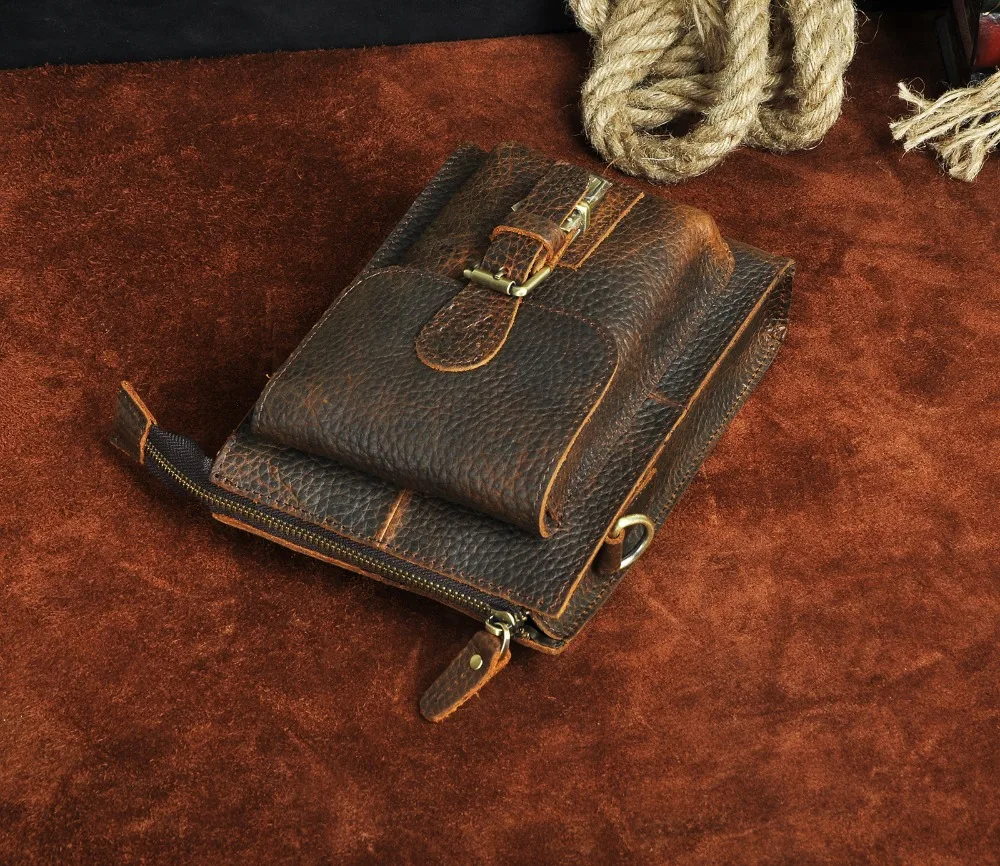 Quality Leather Male Casual Travel Design Shoulder Messenger bag Multifunction Fashion Belt Waist bag Summer Phone Pouch 6402r