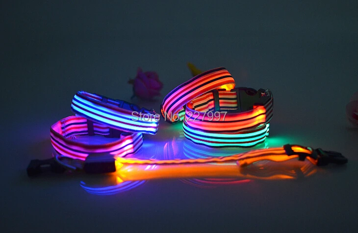 6colors LED flashing dog collar LED pet collar necklace/cat collar color stripe design fashion dog collar