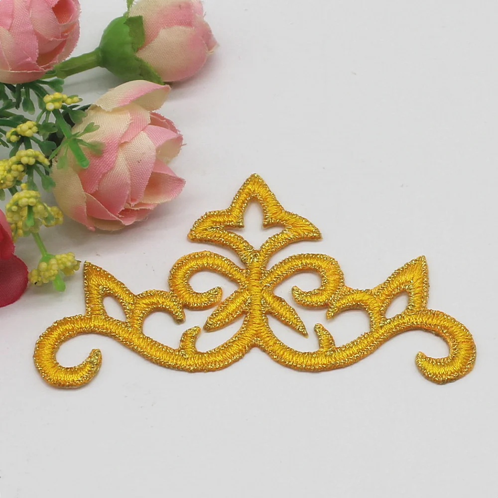 5 Pieces Gold Embroidery Lace Appliques Iron on Cosplay Patches 9.5CM*6.8CM