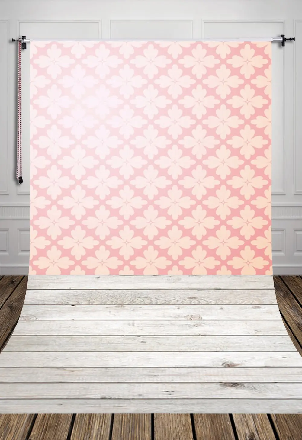 5x7ft Pink damask wall and wood floor art photography background Newborn Backdrop