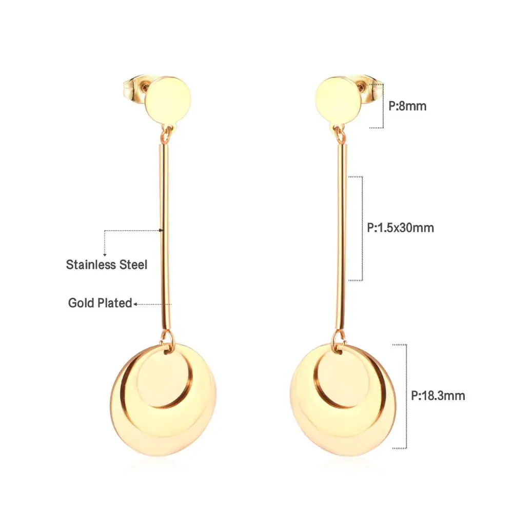 LUXUSTEEL Round Shape Drop Earrings Stainless Steel Gold Color Dangle Jewelry Women Fashion Accessories Wholesale Party