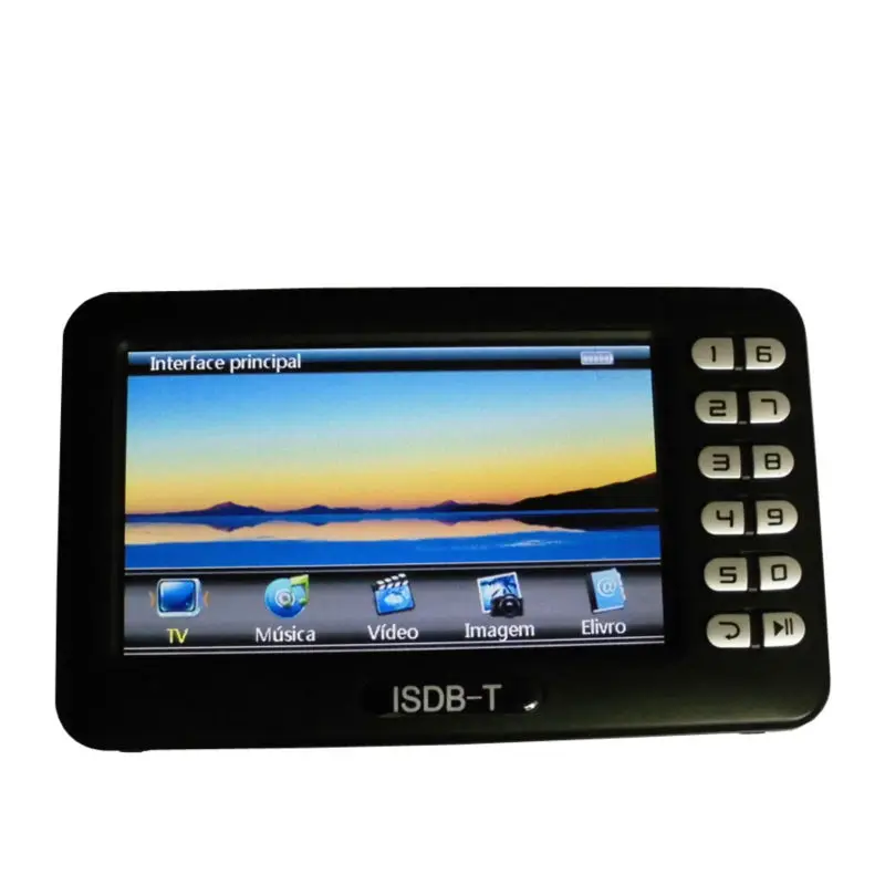 Digital ISDB-T Mini Receptor de TV Portátil, Video Player, TV Box para a América do Sul, 4.3 "Tela LCD, ISDB, T, FM, USB, Muisc