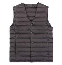 New Man Ultra Light 90% Duck Down Vest Spring Autumn Sleeveless V-Neck Vest Male Casual Winter Collarless Waistcoat