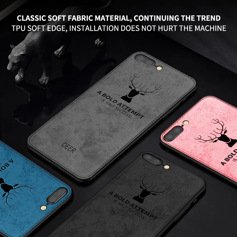 Deer 3D Print Vintage Fabric Case For iPhone 7 8 Plus 8Plus SE 2020 2022 Cloth Texture Canvas Back Cover Anti sweat