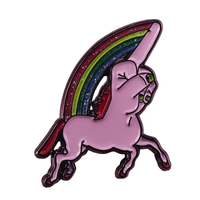 Rainbow unicorn brooch cute glitter pins cheeky middle finger badge LGBT variant pride jewelry funny pun art