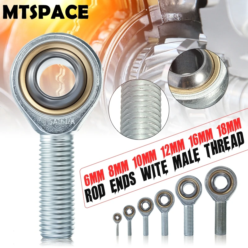 MTSPACE Durable 6-18mm Dia Silver Male Threaded Single Row Joint Rod End Oscillating Bearing Right Hand Thread Shafts