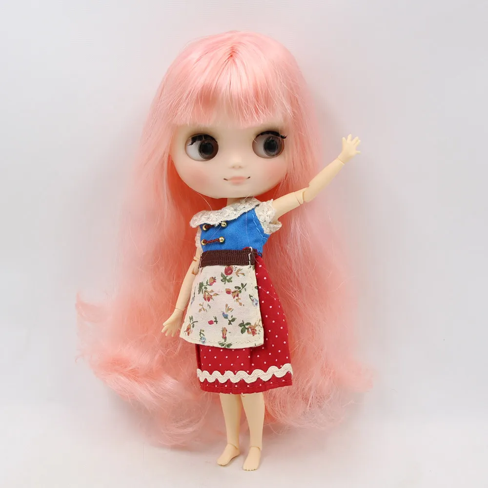 Middie Nude Blyth Doll Pink hair with bangs Matte face gray eye 20cm DIY gift hand set  No.BL1010