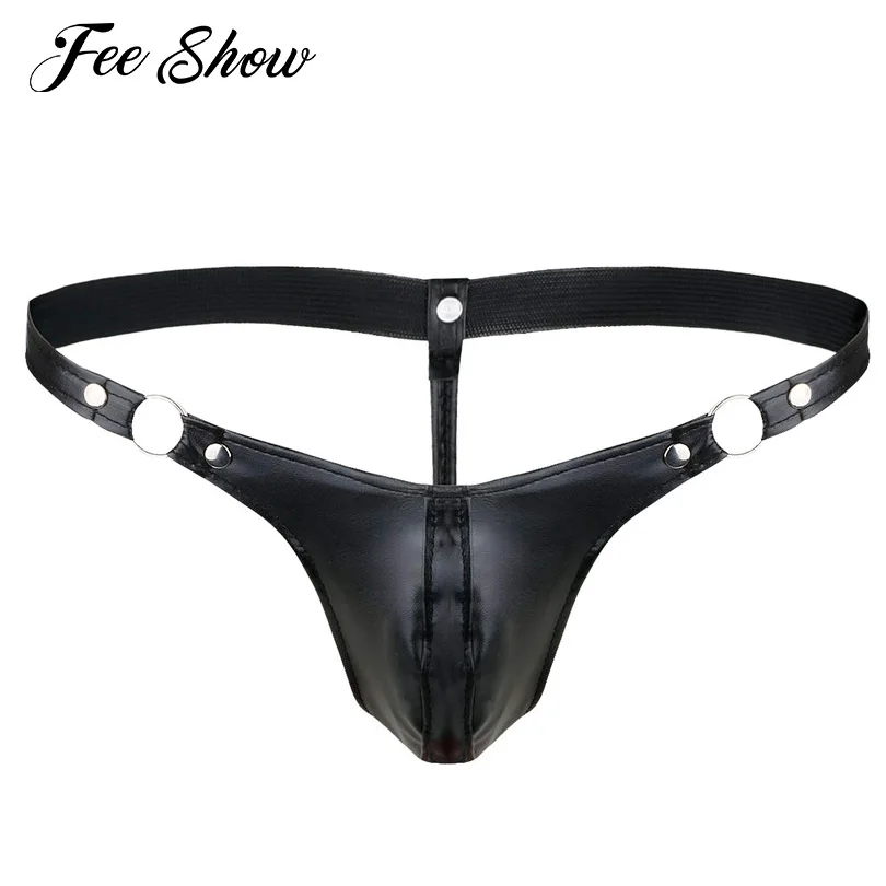 2017 New Jockstrap Gay Underwear Mens Thongs And G Strings Pu Leather Black Sous Vetement Homme Sexy Hot