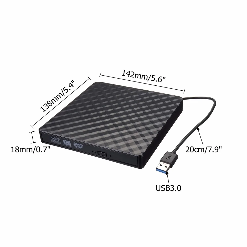 External USB3.0 DVD RW CD Writer Slim Optical Drive Burner Reader Player Tray Type Portable For PC Laptop