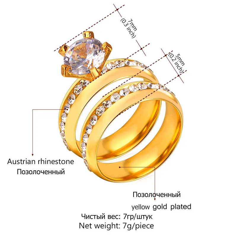 U7 Wedding Couple Band Rings For Men Women Silver/Gold Color White Rhinestones Paved Bridal Set Ring R442 QC24