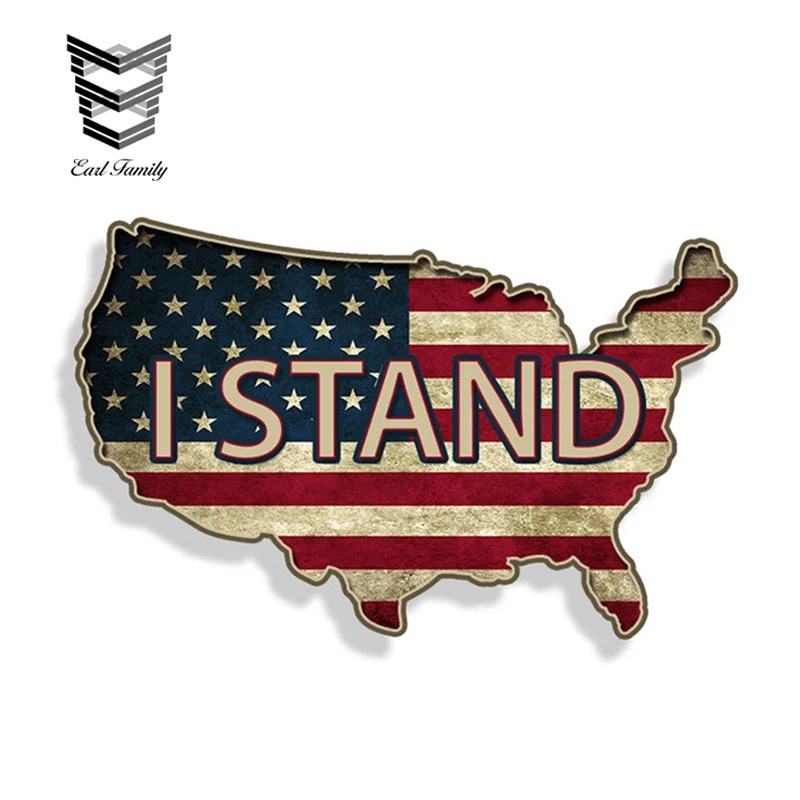 EARLFAMILY I Stand USA Rustic American Flag Sticker Printed Decal US America Merica Proud Citizen Car Truck Vehicle Graphic