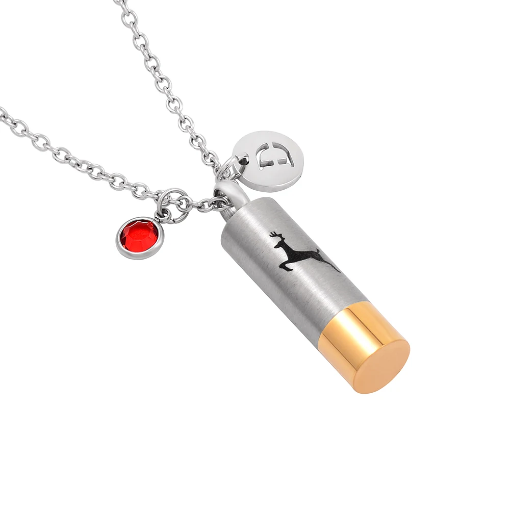 Popular Deer Dengraved Cylinder Pendant Keepsake Cremation Necklace for Ashes  Pet Memorial  Urn Charms With DIY Birthstone