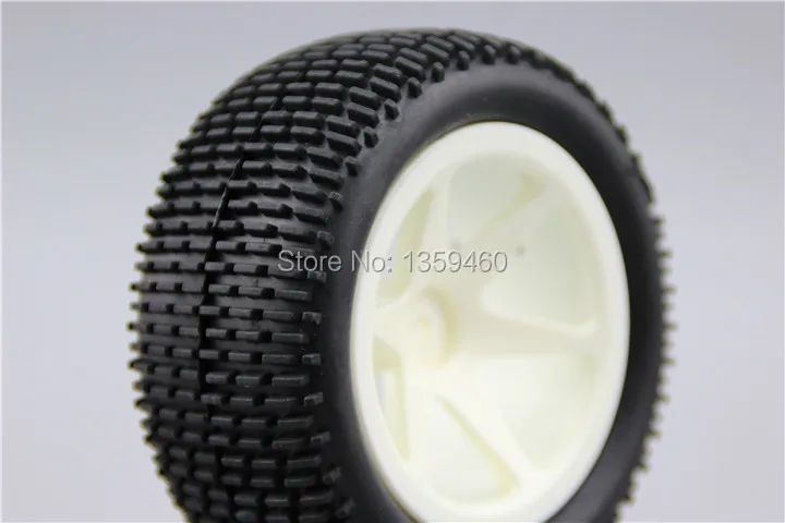 Pre-Glued 4pcs 1/10 Buggy Tires Tyre Lineae(Off-Road) 6 spoke White Wheel Rim fits for 1:10 4WD Buggy Car 1/10 Tire