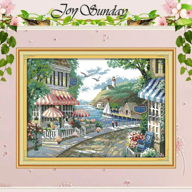 The Seaside Cafe Patterns Counted Cross Stitch Set DIY 11CT 14CT 16CT Stamped DMC Cross-stitch Kit Embroidery Needlework Crafts