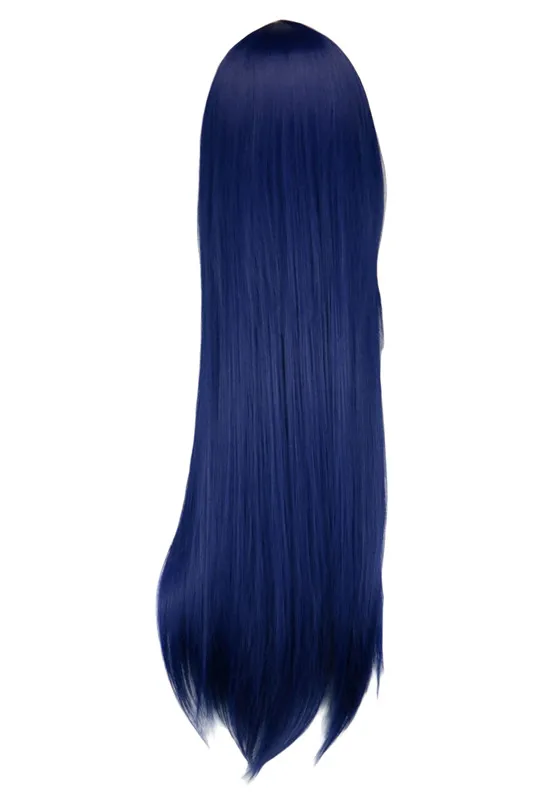 QQXCAIW Long Straight Cosplay Navy Mixed Blue 80 Cm Synthetic Hair Wigs